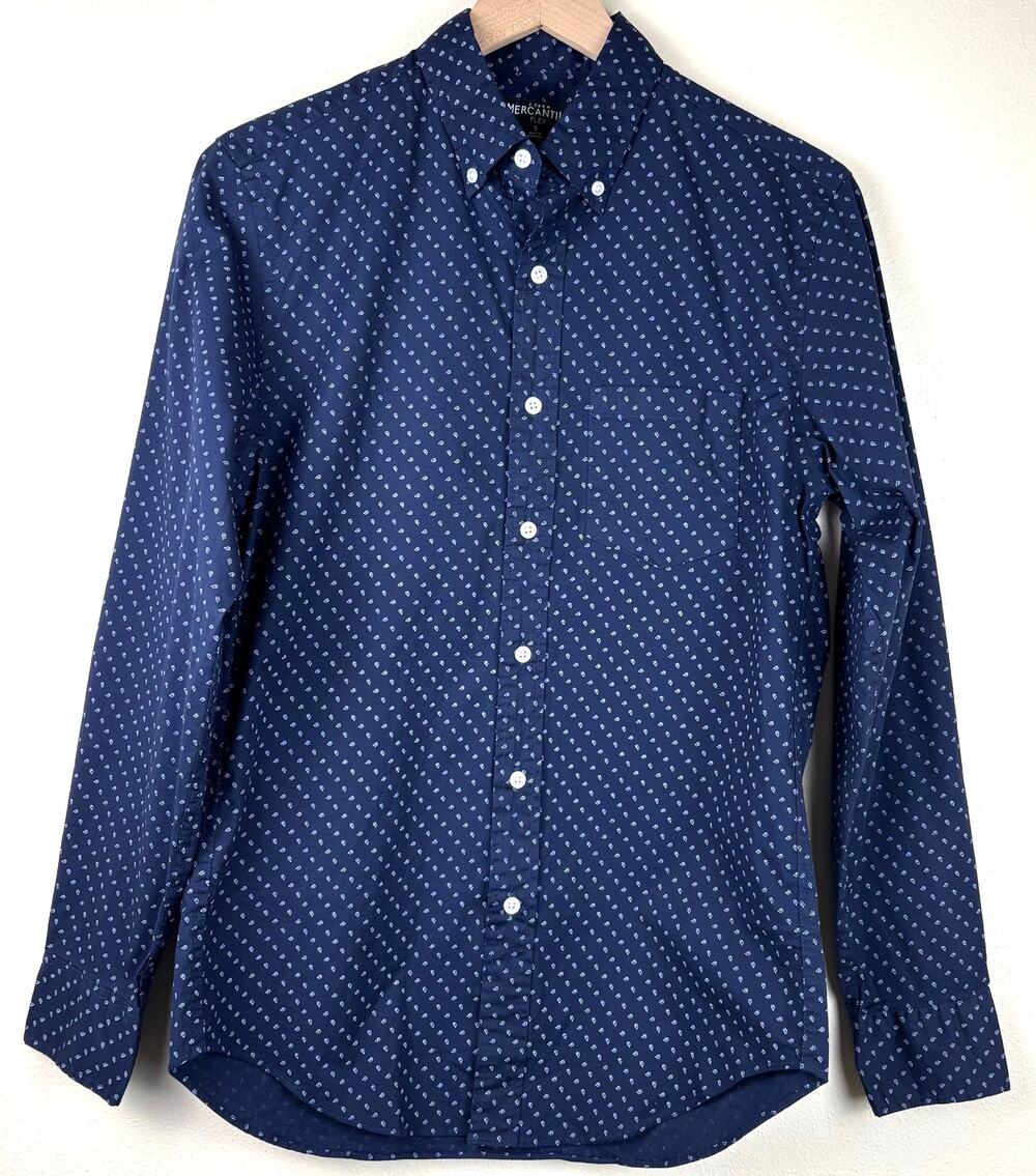 NWOT J.Crew Mercantile Flex Printed Button-Up Shirt Size Small in Blue